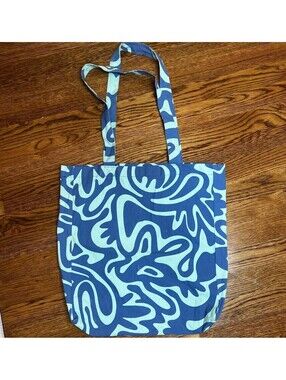 Vintage Retro Psychedelic Swirl Tote Bag Blue Abstract Groovy Wavy Canvas Book